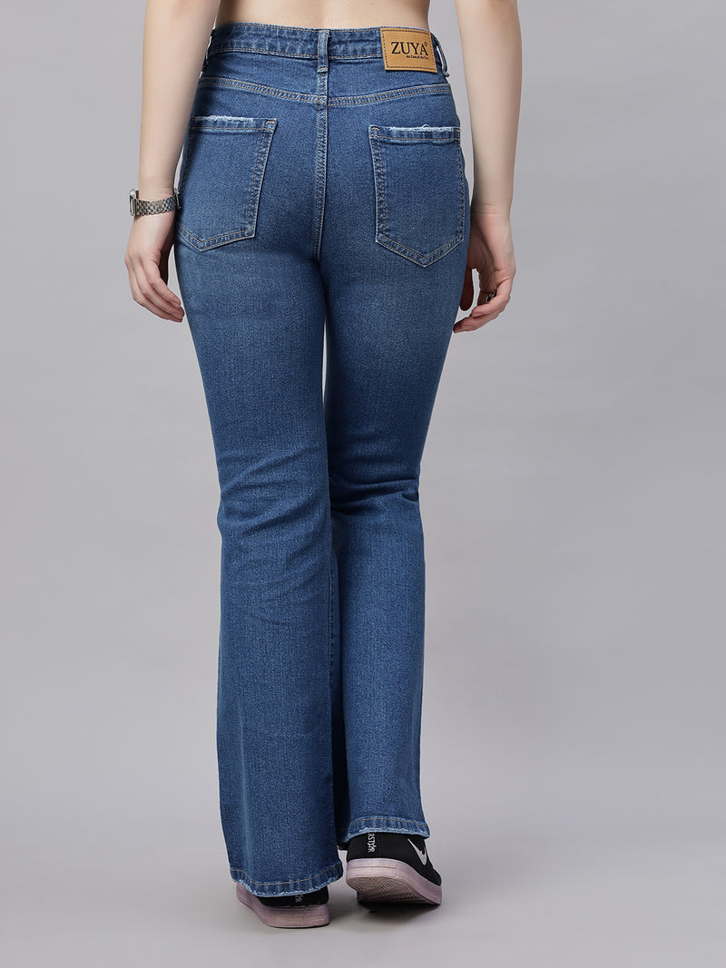 Zuya Ocean Blue Whisker Bootcut Denim Jeans – Premium Tailored Appeal MY4021 STONE A
