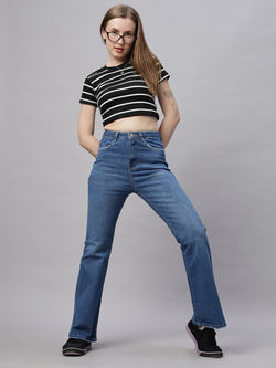 Zuya Ocean Blue Whisker Bootcut Denim Jeans – Premium Tailored Appeal MY4021 STONE A