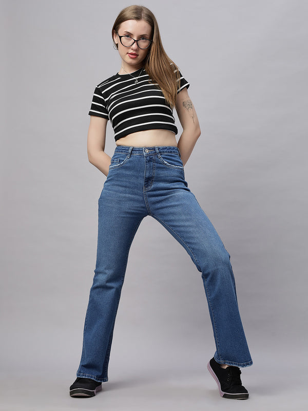 Zuya Ocean Blue Whisker Bootcut Denim Jeans – Premium Tailored Appeal MY4021 STONE A