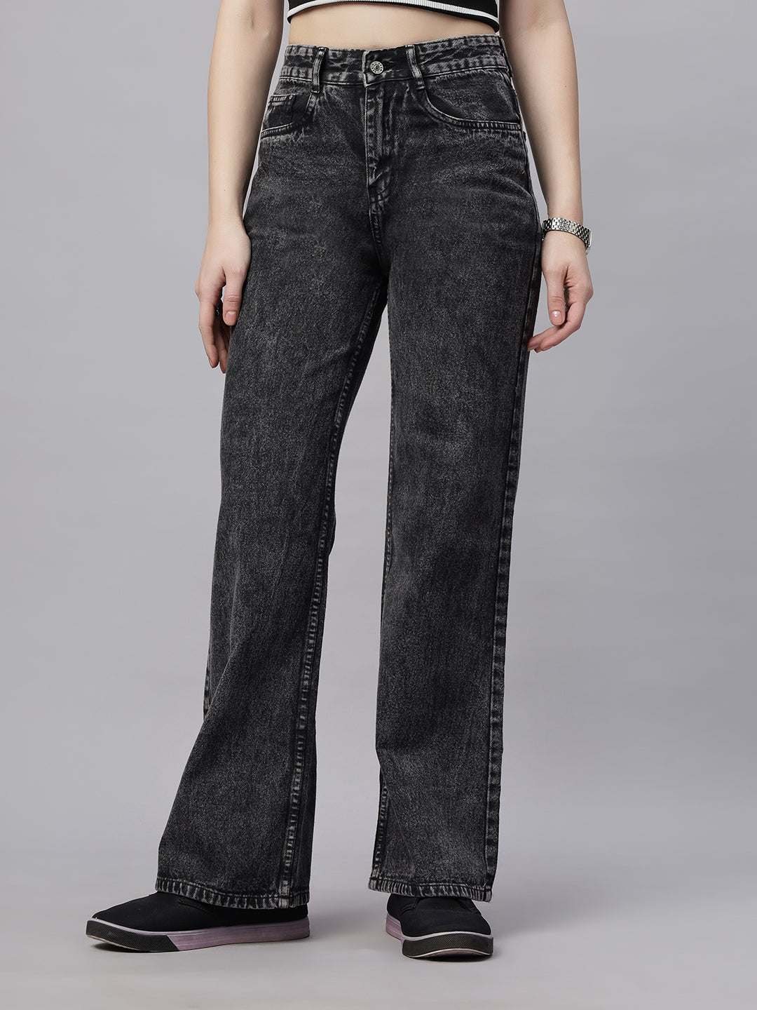 Zuya Wide Leg Denim Jeans - Effortless Edge - Charcoal - MY2059 CHARCOAL C