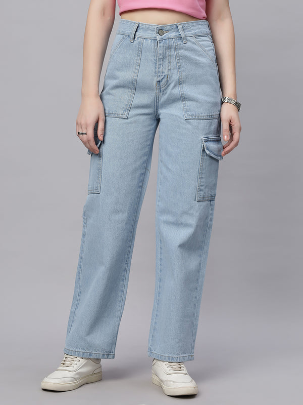 Zuya Ice Blue 6-Pocket Straight Fit Cargo Jeans – Utility Meets Fashion MY4008 ICE