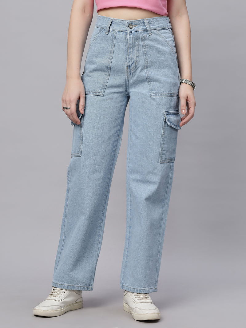 Zuya Ice Blue 6-Pocket Straight Fit Cargo Jeans – Utility Meets Fashion MY4008 ICE