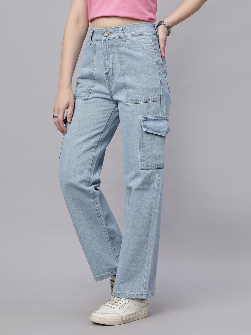 Zuya Ice Blue 6-Pocket Straight Fit Cargo Jeans – Utility Meets Fashion MY4008 ICE