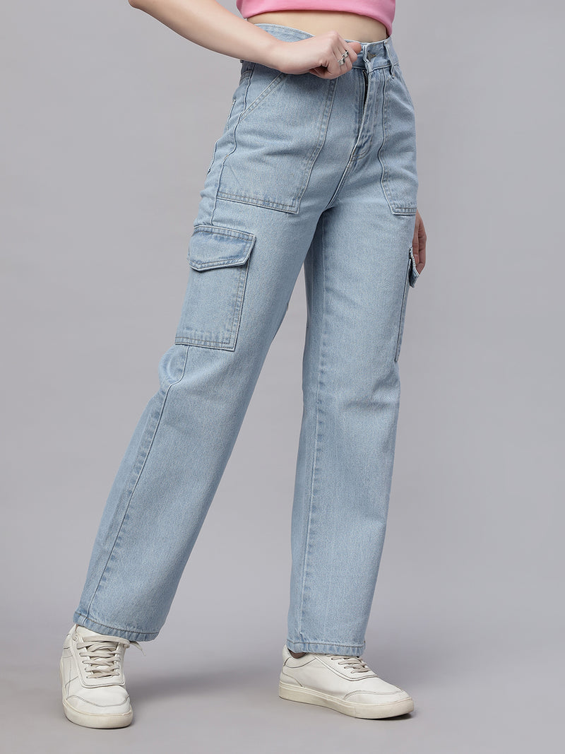 Zuya Ice Blue 6-Pocket Straight Fit Cargo Jeans – Utility Meets Fashion MY4008 ICE