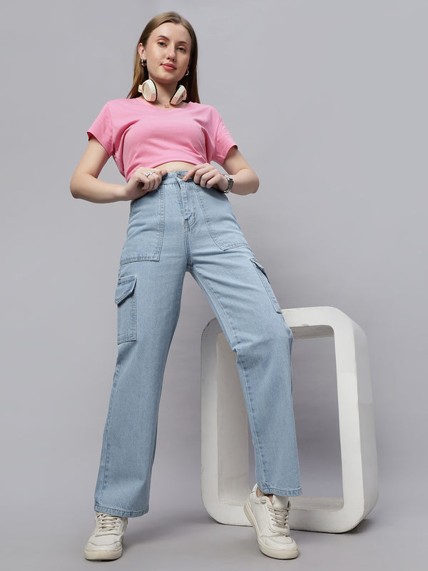 Zuya Ice Blue 6-Pocket Straight Fit Cargo Jeans – Utility Meets Fashion MY4008 ICE