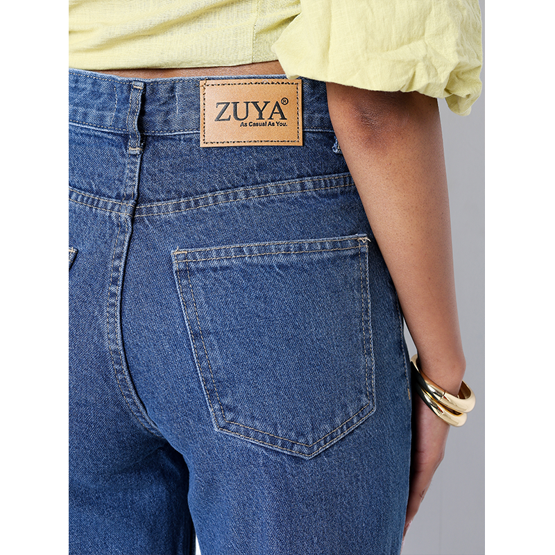 Zuya Wide Leg Plain Denim Jeans - Unadorned Elegance - Stone Blue - MY2059-STONE-PLAIN-A