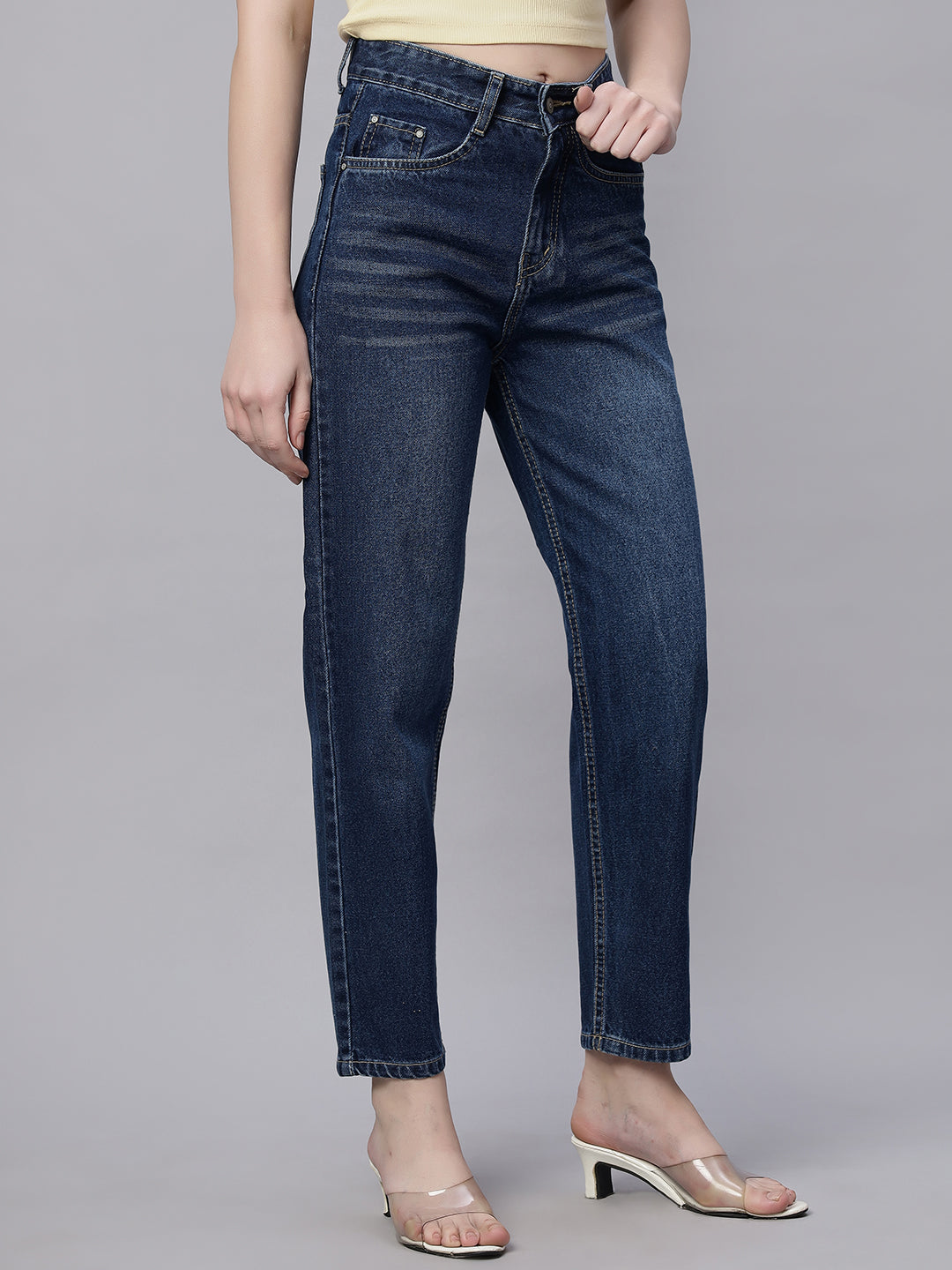 Zuya Whisker Mom Fit Denim Jeans - Effortless Vintage Cool - Dark Blue- MY3060W DX HOLD