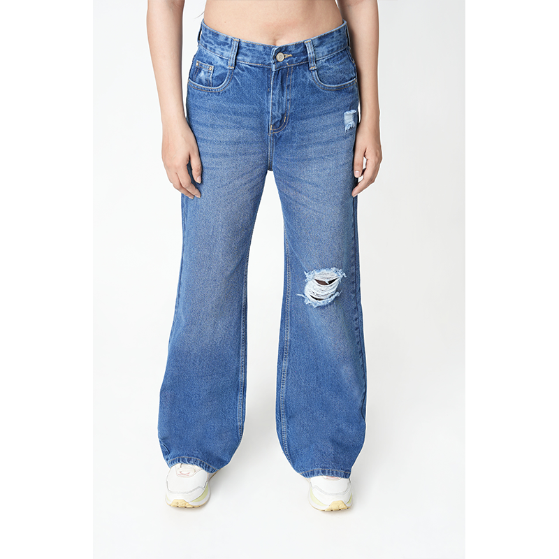 Zuya Whisker Torn Denim Jeans - Casual Rebel Look - Stone Blue - MY2003-STONE-TORN-SP