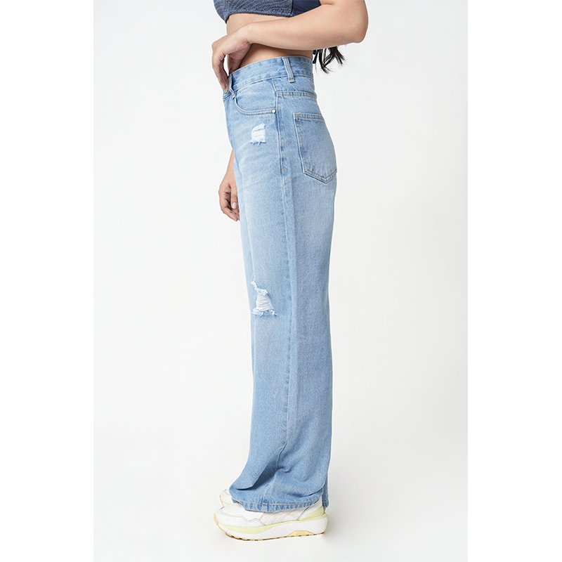 Zuya Whisker Torn Denim Jeans - Casual Rebel Look - Ice Blue - MY2003-ICE-TORN-SP
