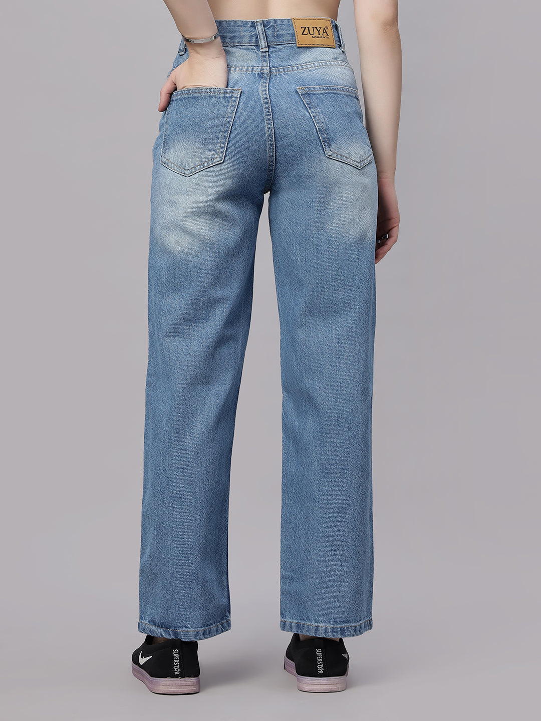 Zuya Whisker Straight Fit Tone Denim Jeans - 5 Pockets / Classic Comfort & Style / Ice Blue - MY3058 WT ICE