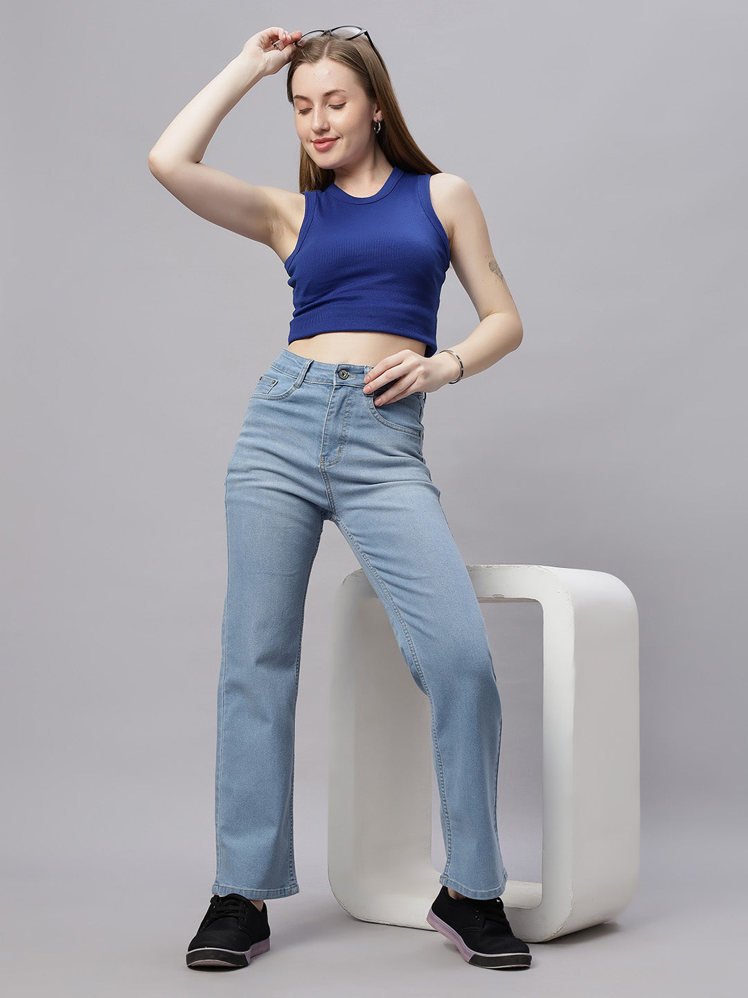 Zuya Whisker Straight Fit Denim Jeans - 5 Pockets / Classic Comfort & Style / Ice Blue - MY3058 ICE W