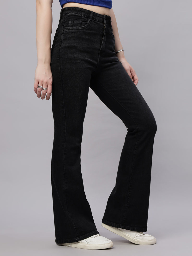 Zuya Black Whisker Super Wide Leg Denim Jeans – Sophisticated Street Style MY4021 BLACK A