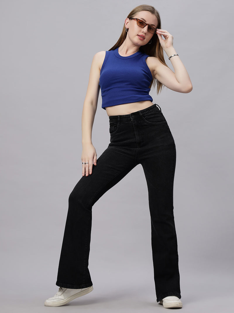 Zuya Black Whisker Super Wide Leg Denim Jeans – Sophisticated Street Style MY4021 BLACK A
