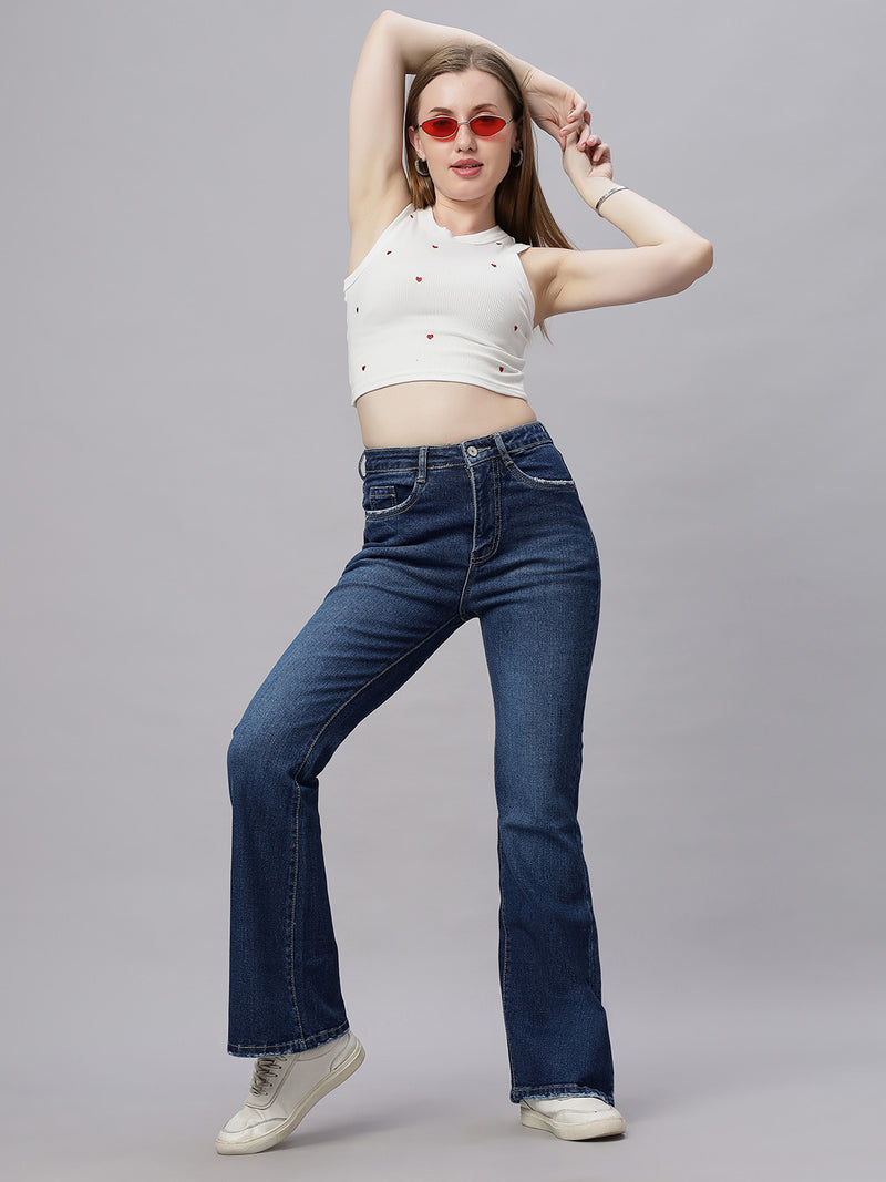 Zuya Dark Blue Bootcut Whisker Denim Jeans – Premium Tailored Elegance MY4021 DX A