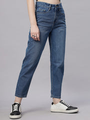 Zuya Whisker Mom Fit Denim Jeans - Effortless Vintage Cool - Stone Blue White Wash- MY3060 STONE W