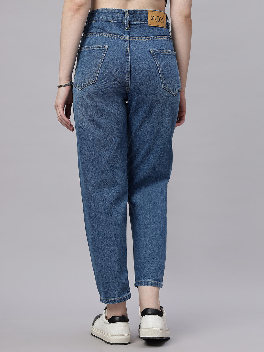 Zuya Whisker Mom Fit Denim Jeans - Effortless Vintage Cool - Stone Blue White Wash- MY3060 STONE W
