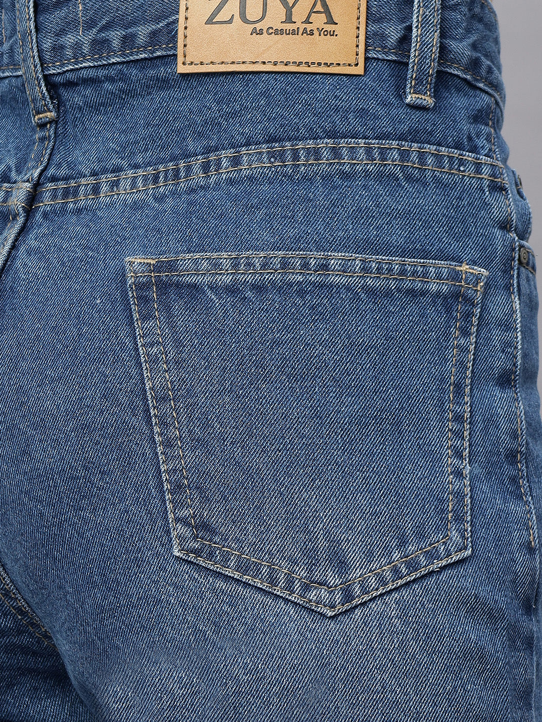 Zuya Whisker Mom Fit Denim Jeans - Effortless Vintage Cool - Stone Blue White Wash- MY3060 STONE W
