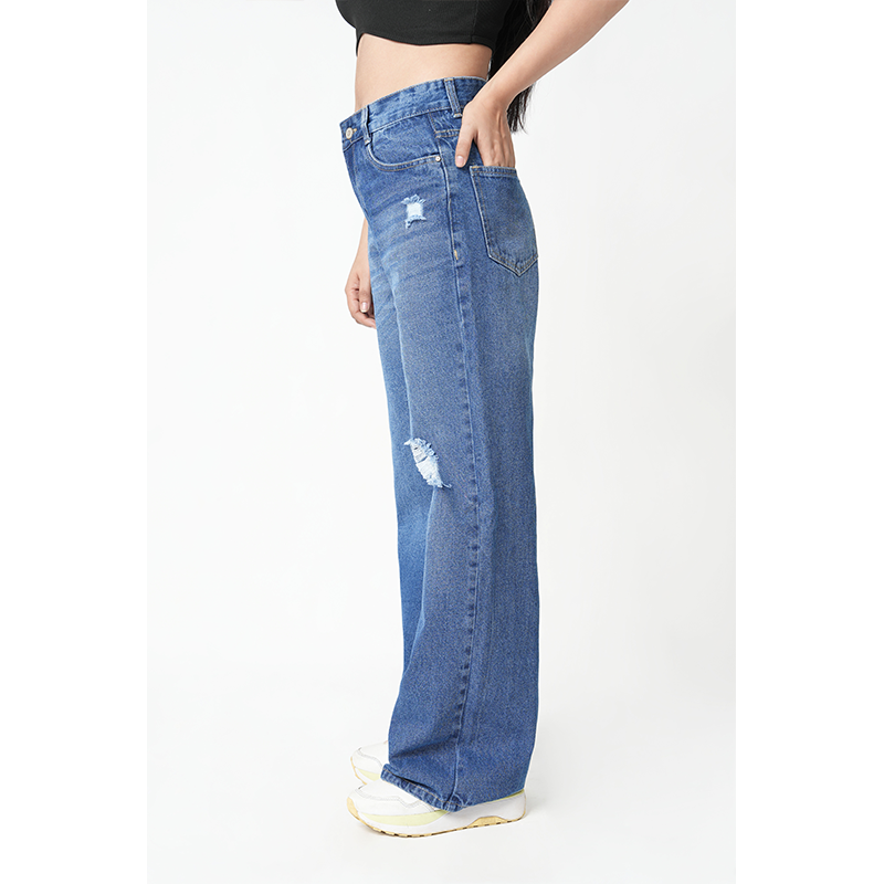 Zuya Whisker Torn Denim Jeans - Casual Rebel Look - Stone Blue - MY2003-STONE-TORN-SP