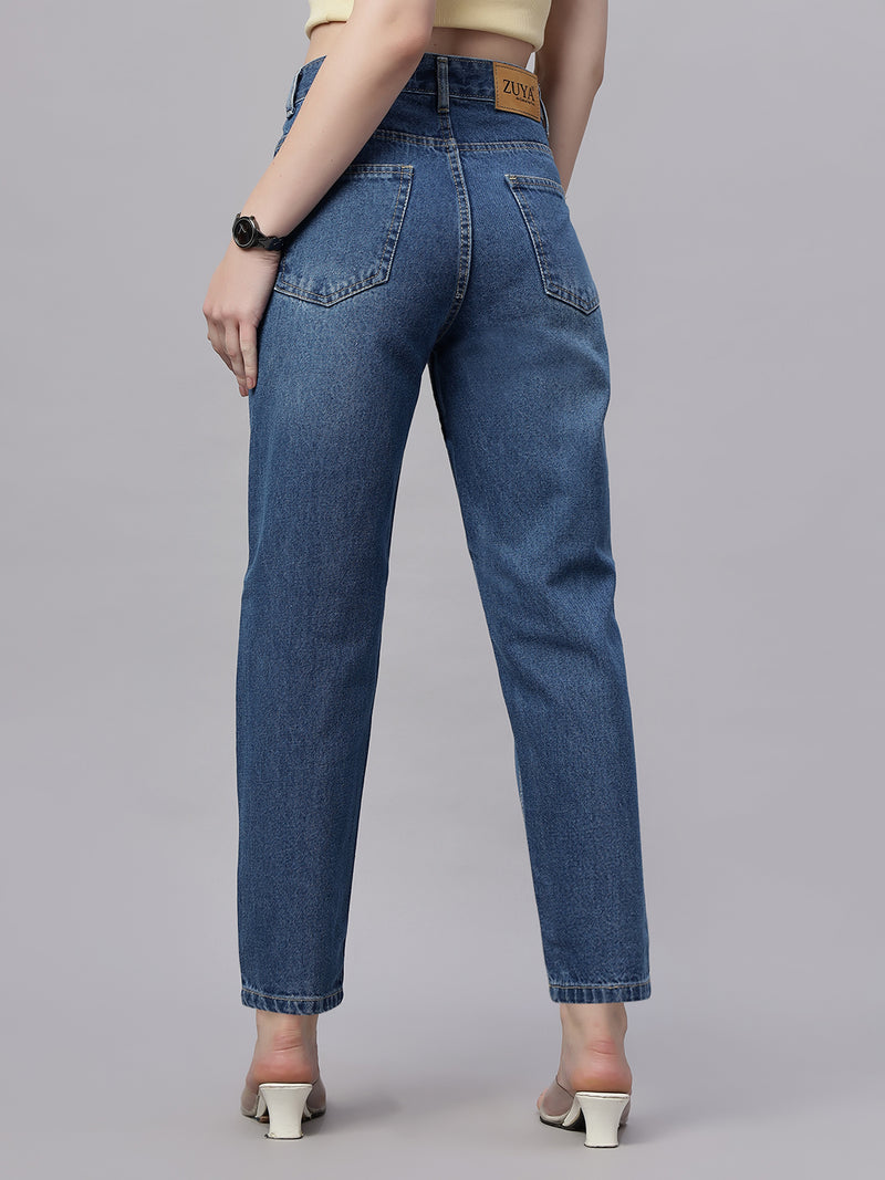 Zuya Mom Fit Whisker Jeans – Effortless Everyday Comfort MY3060 STONE