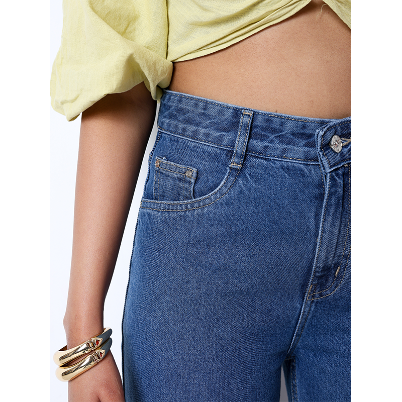 Zuya Wide Leg Plain Denim Jeans - Unadorned Elegance - Stone Blue - MY2059-STONE-PLAIN-A