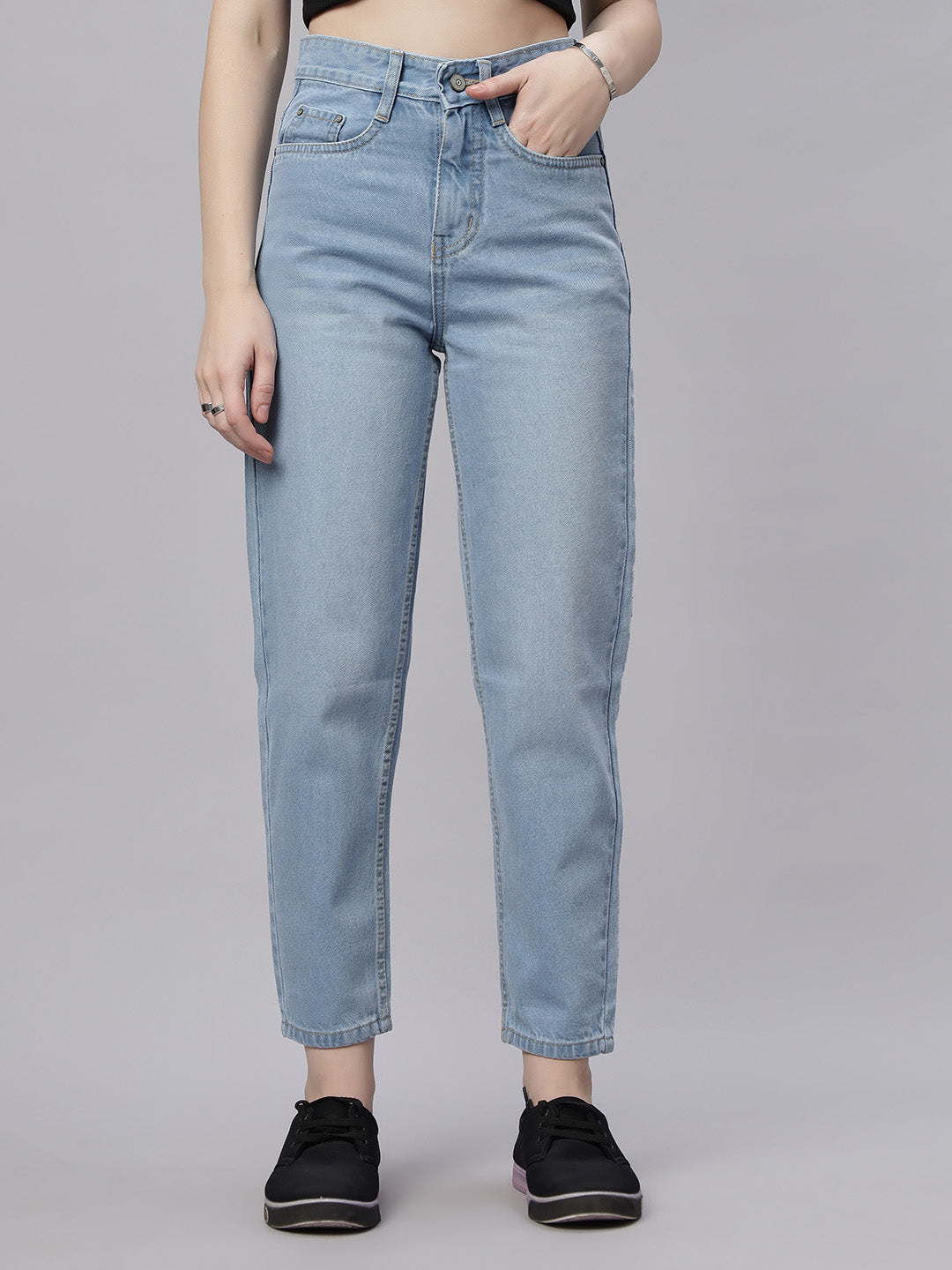 Zuya Whisker Mom Fit Denim Jeans - Effortless Vintage Cool - Ice Blue White Wash - MY3060 ICE W C