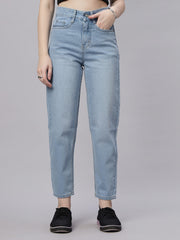 Zuya Whisker Mom Fit Denim Jeans - Effortless Vintage Cool - Ice Blue White Wash - MY3060 ICE W C
