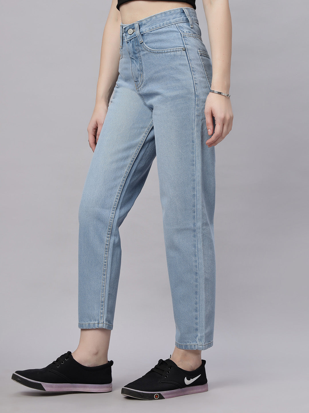Zuya Whisker Mom Fit Denim Jeans - Effortless Vintage Cool - Ice Blue White Wash - MY3060 ICE W C