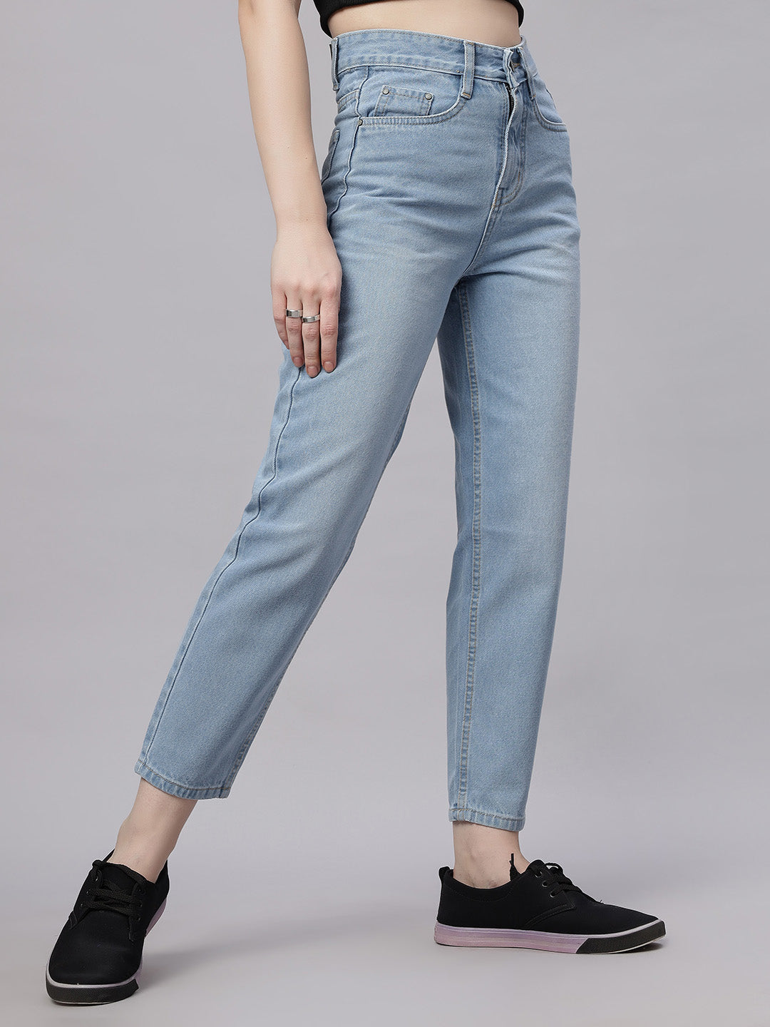 Zuya Whisker Mom Fit Denim Jeans - Effortless Vintage Cool - Ice Blue White Wash - MY3060 ICE W C