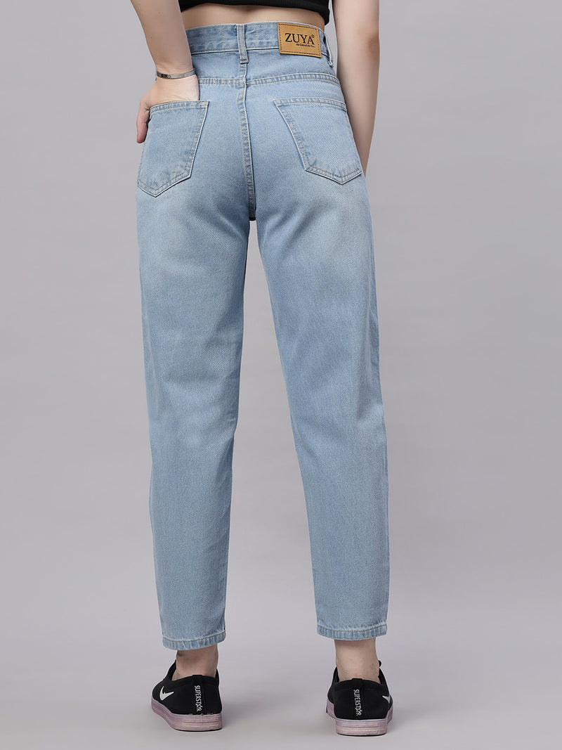 Zuya Ice Blue Whisker Mom Fit Denim Jeans – Elevated Everyday Comfort MY3060 ICE W