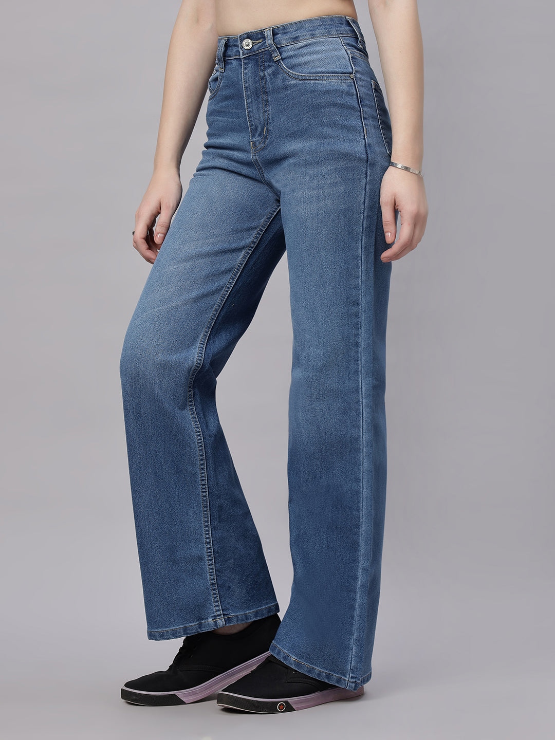Zuya Wide Leg Stretch Denim Jeans - 5 Pockets / Effortless Edge & Elevated Comfort / Stone Blue - MY2058 STONE W STRETCH