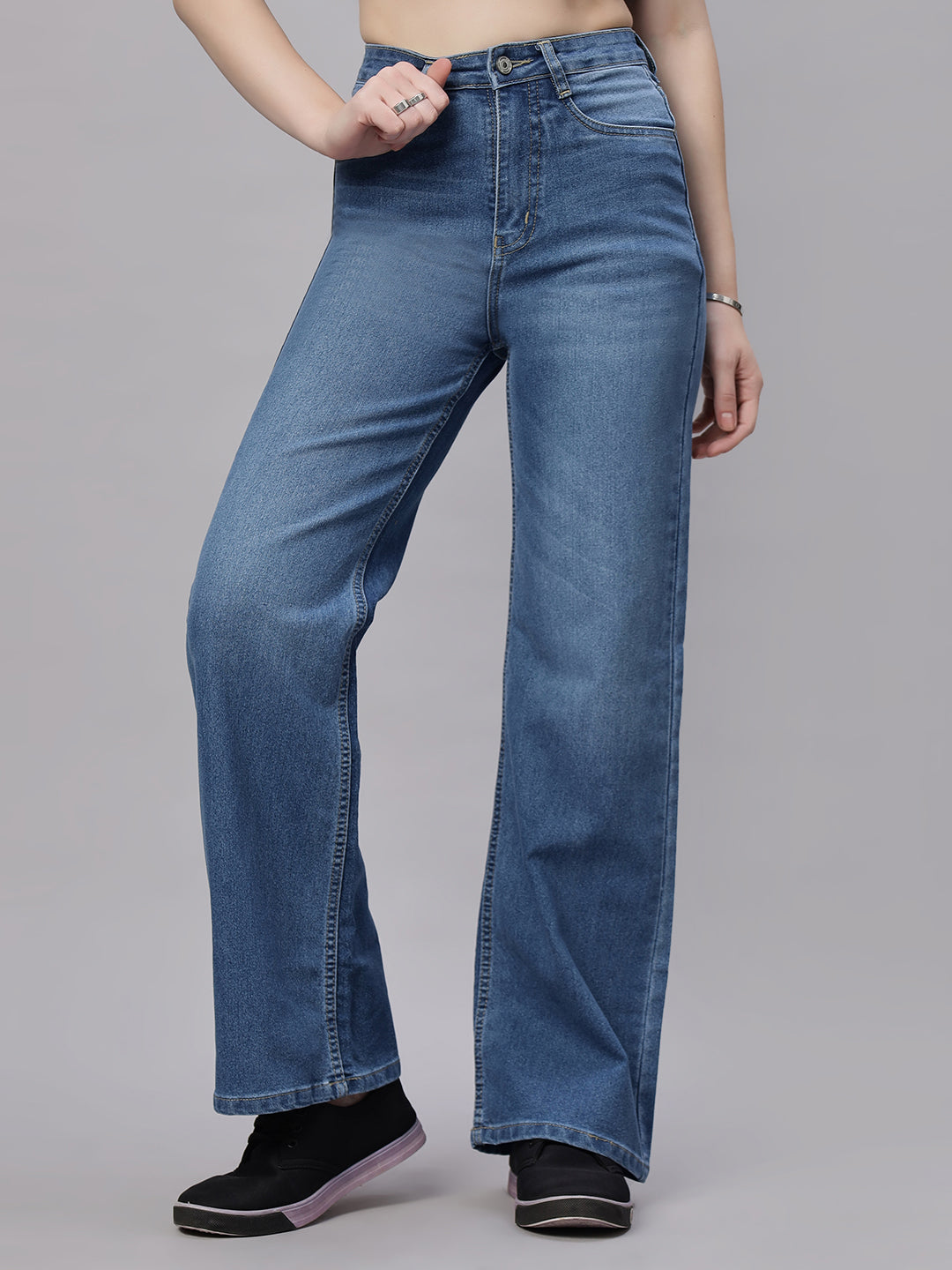 Zuya Wide Leg Stretch Denim Jeans - 5 Pockets / Effortless Edge & Elevated Comfort / Stone Blue - MY2058 STONE W STRETCH