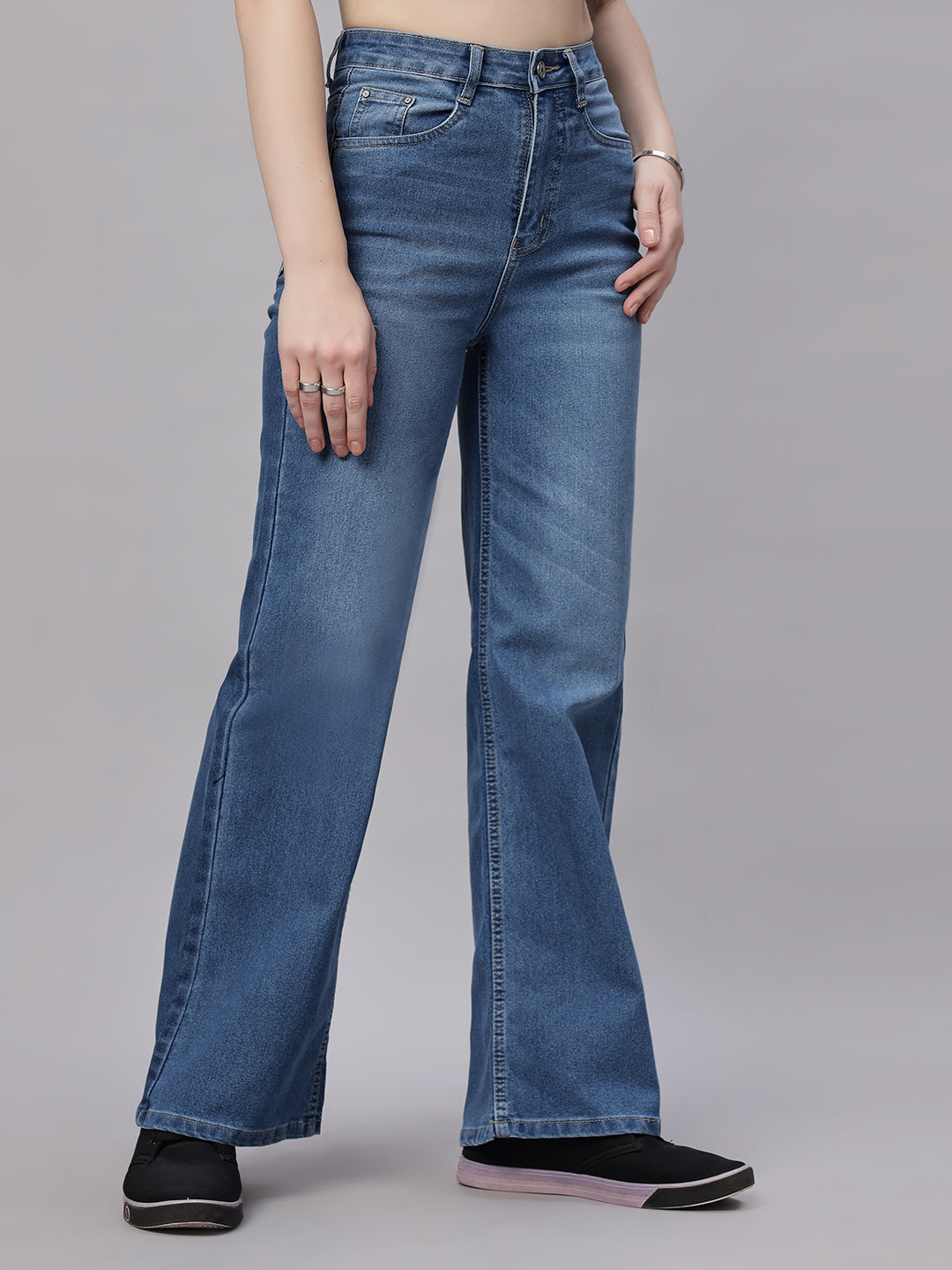 Zuya Wide Leg Stretch Denim Jeans - 5 Pockets / Effortless Edge & Elevated Comfort / Stone Blue - MY2058 STONE W STRETCH