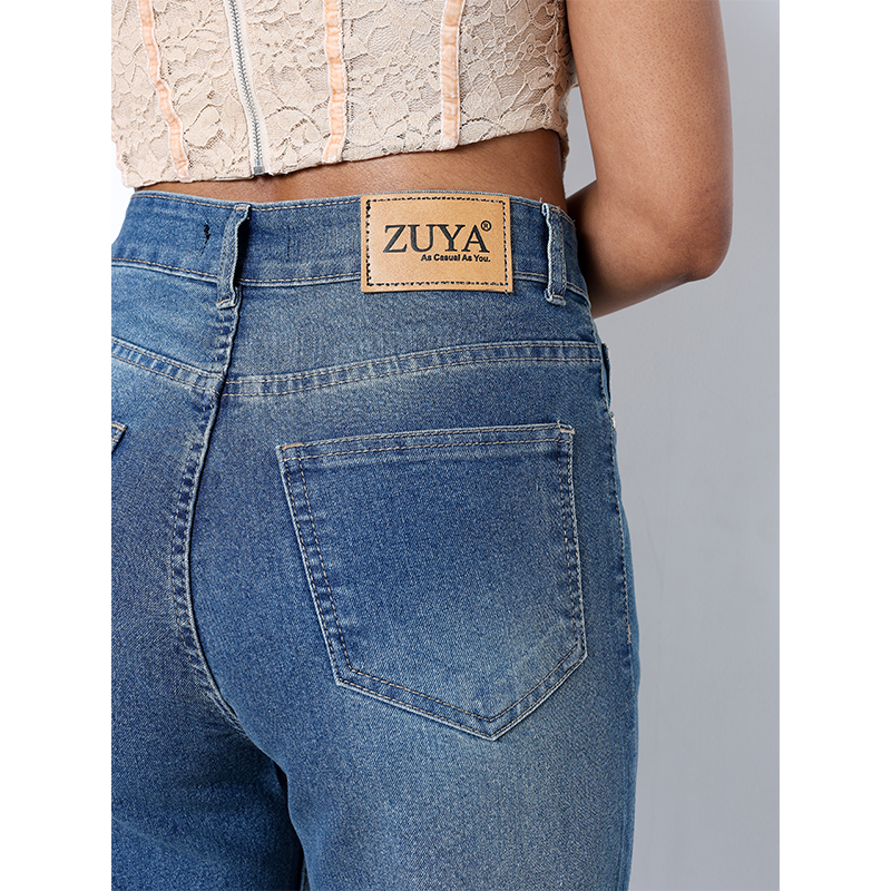 Zuya Wide Leg Stretch Denim Jeans - 5 Pockets / Effortless Edge & Elevated Comfort / White Stone Blue - MY2058-STONE-W-TINT-A