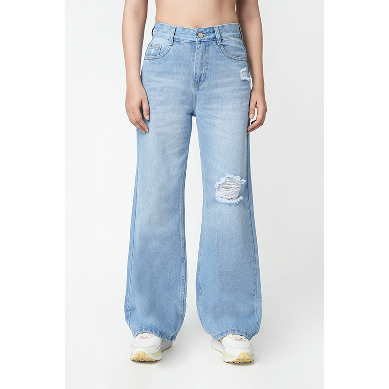 Zuya Whisker Torn Denim Jeans - Casual Rebel Look - Ice Blue - MY2003-ICE-TORN-SP