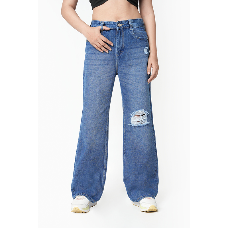 Zuya Whisker Torn Denim Jeans - Casual Rebel Look - Stone Blue - MY2003-STONE-TORN-SP