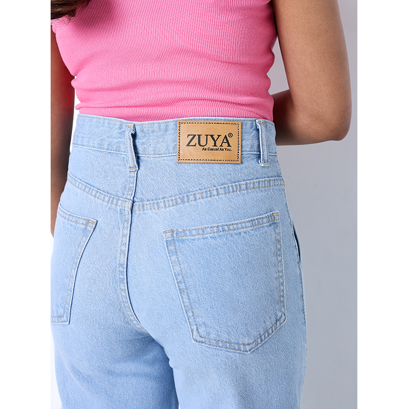 Zuya Straight Fit Plain Denim Cargo Jeans - 6 Pockets / Rugged Utility Meets Everyday Style / Ice Blue - MY4008-ICE-CARGO-A