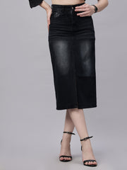 Zuya Black Whisker Denim Skirt Edgy Urban Style MY2060 BLACK