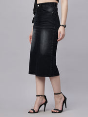 Zuya Black Whisker Denim Skirt Edgy Urban Style MY2060 BLACK
