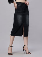 Zuya Black Whisker Denim Skirt Edgy Urban Style MY2060 BLACK