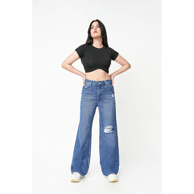 Zuya Whisker Torn Denim Jeans - Casual Rebel Look - Stone Blue - MY2003-STONE-TORN-SP