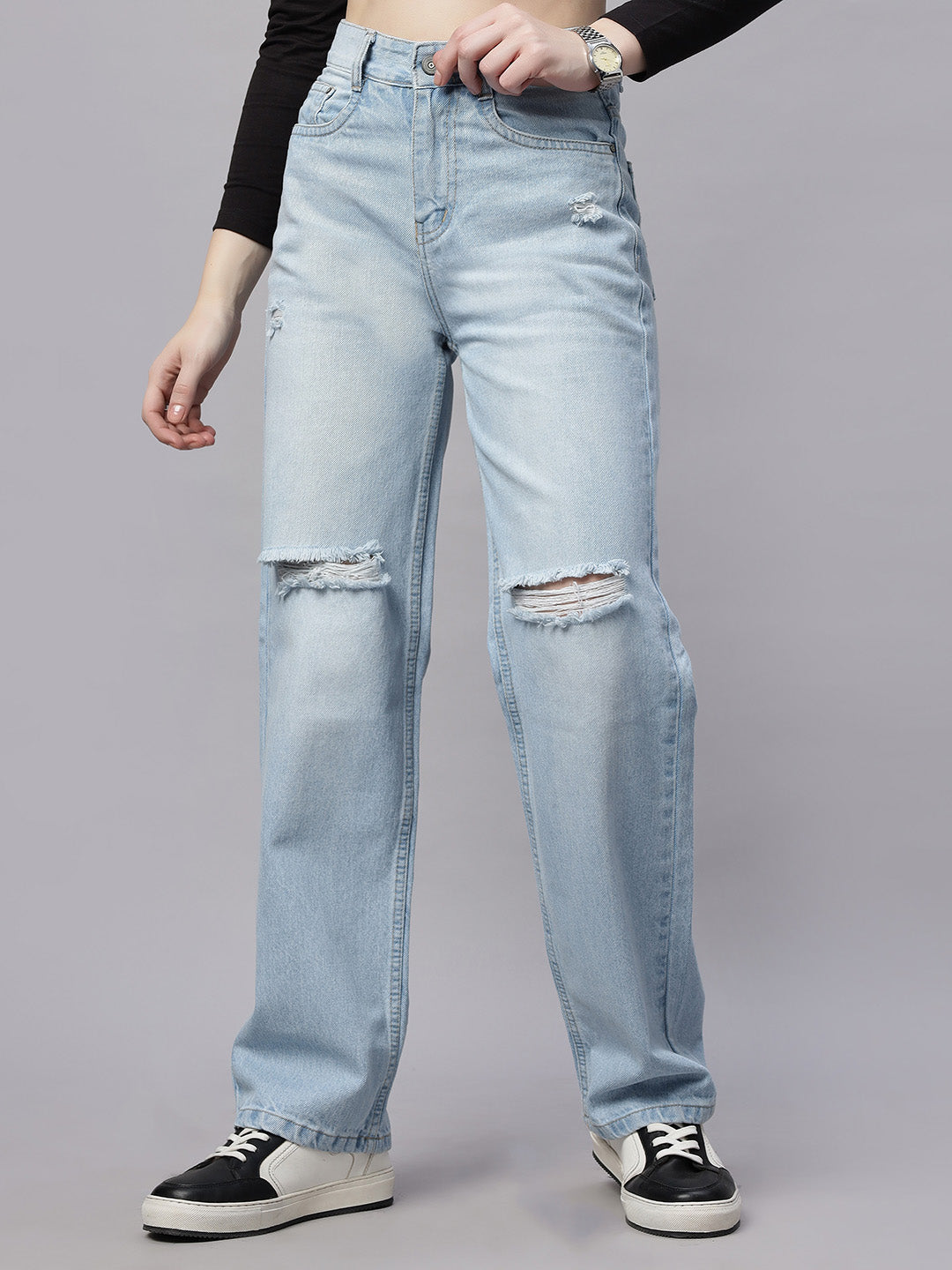 Zuya Wide Leg Stretch Denim Jeans - 5 Pockets / Effortless Edge & Elevated Comfort / White Ice Blue - MY2058 ICE WT
