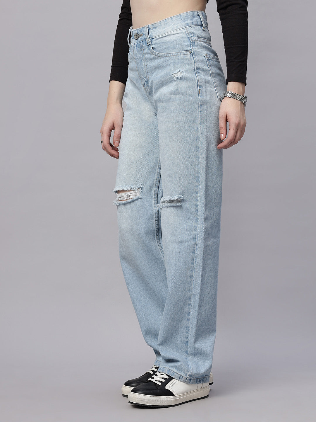 Zuya Wide Leg Stretch Denim Jeans - 5 Pockets / Effortless Edge & Elevated Comfort / White Ice Blue - MY2058 ICE WT