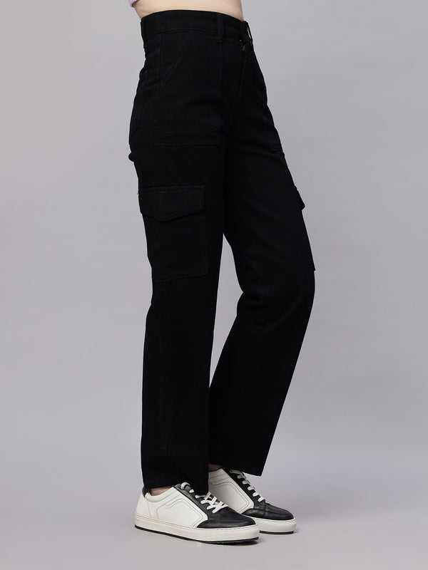 Zuya  BLACK 6-Pocket Straight Fit Denim Cargo Jeans – Function Meets Fashion MY4008 BLACK