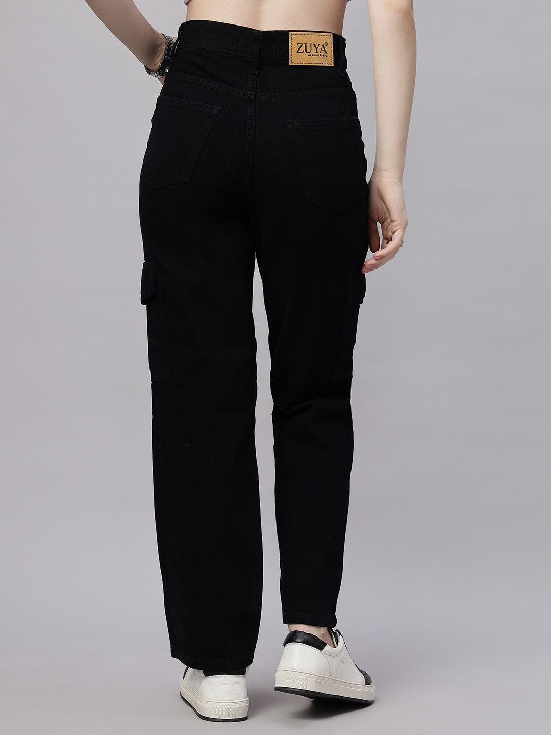 Zuya Straight Fit Denim Cargo Jeans - 6 Pockets / Rugged Utility Meets Everyday Style / Black - MY4008 BLACK