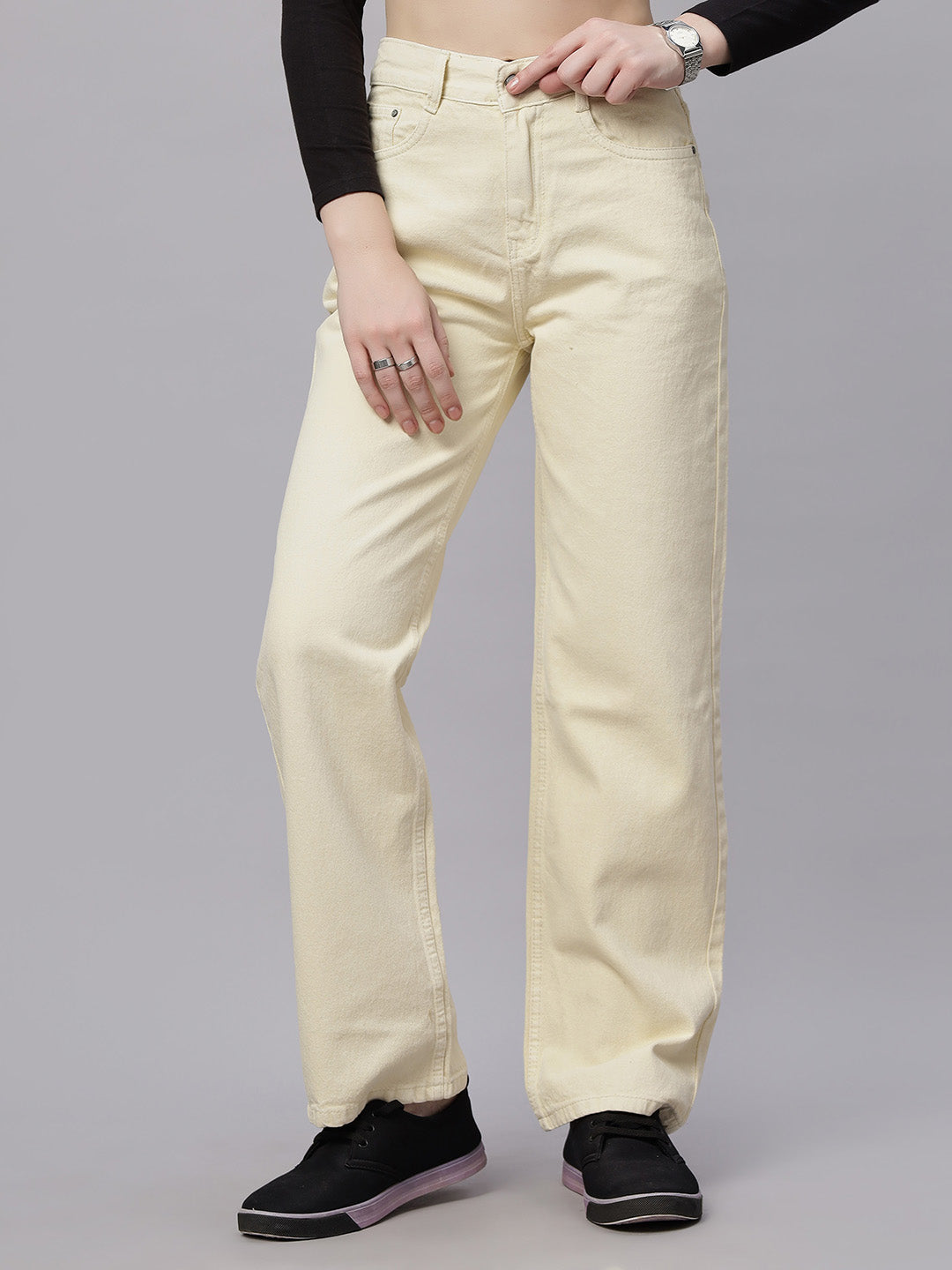Zuya Straight Fit Denim Jeans - Timeless Sophistication - Cream - MY3059 CREAM
