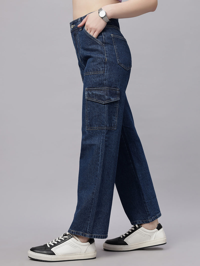 Zuya Dark Blue 6-Pocket Cargo Denim Jeans – Bold Utility-Inspired Fit MY4008 DX