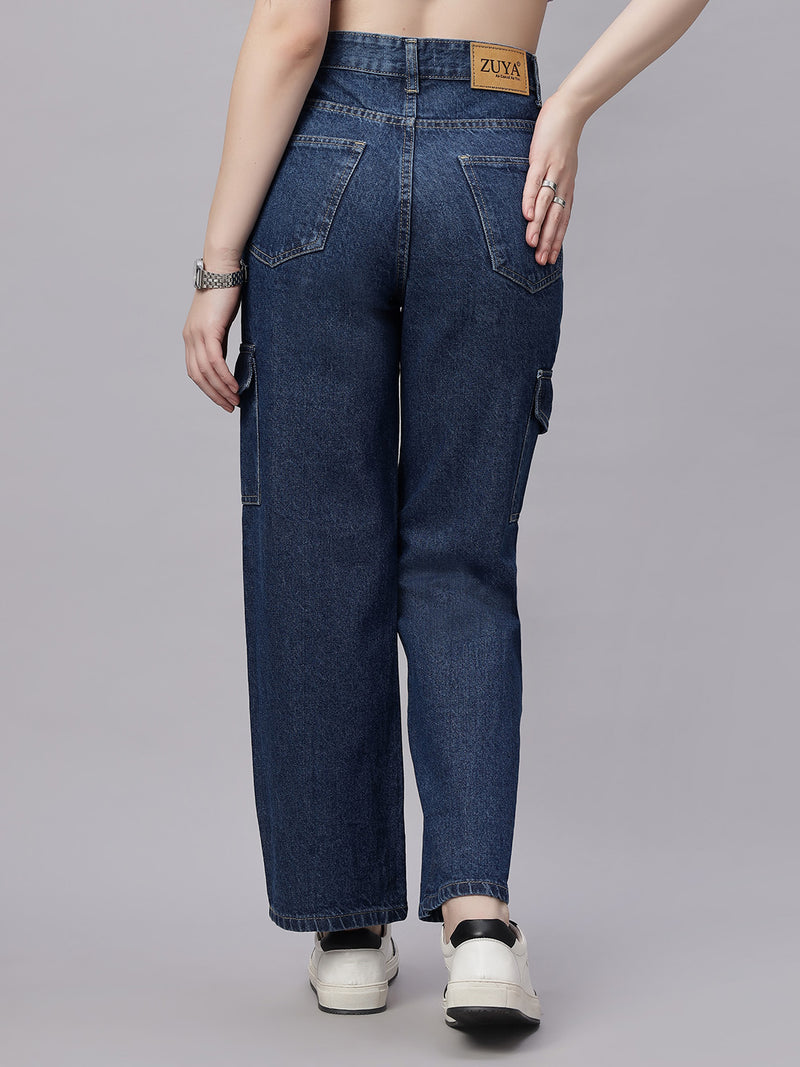 Zuya Dark Blue 6-Pocket Cargo Denim Jeans – Bold Utility-Inspired Fit MY4008 DX