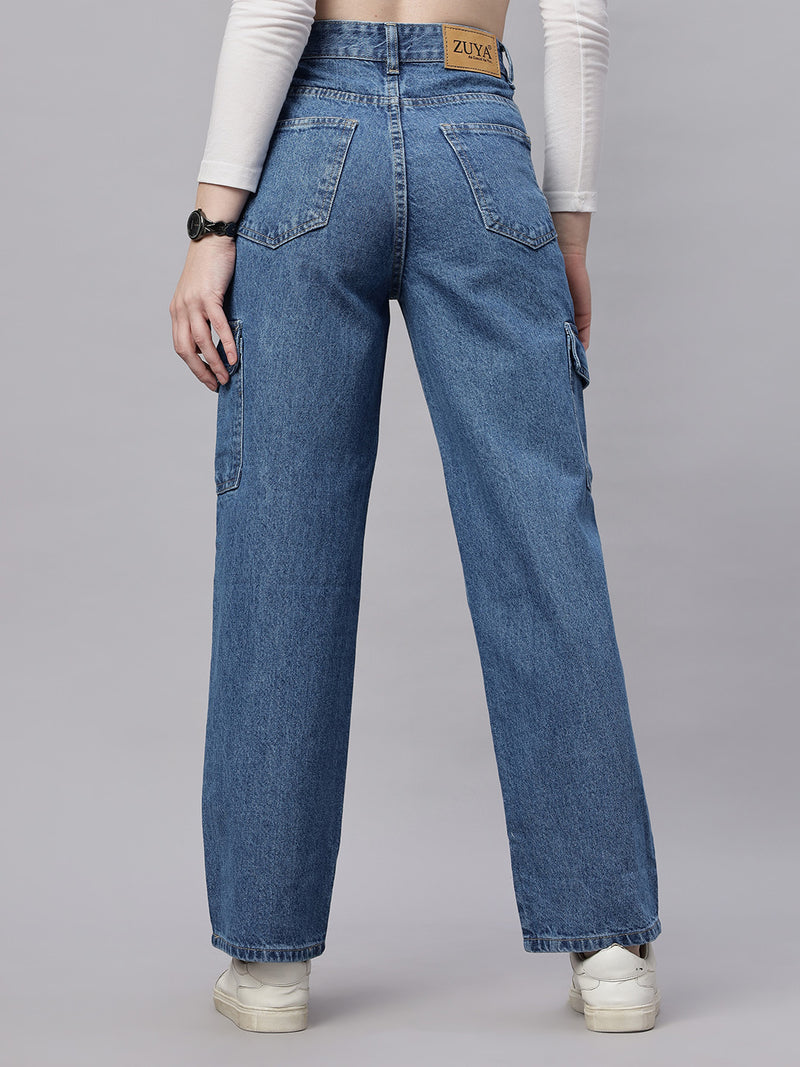 Zuya Stone Blue 6-Pocket Denim Cargo Jeans – Stylish & Practical MY4008 STONE