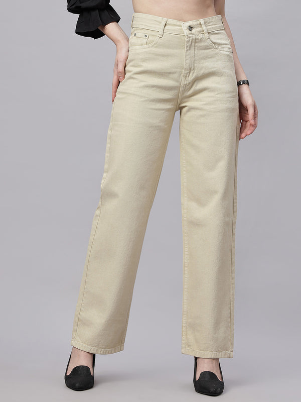 Zuya Cream Straight Fit Denim Jeans – Effortless Casual Luxe MY3059 CREAM1