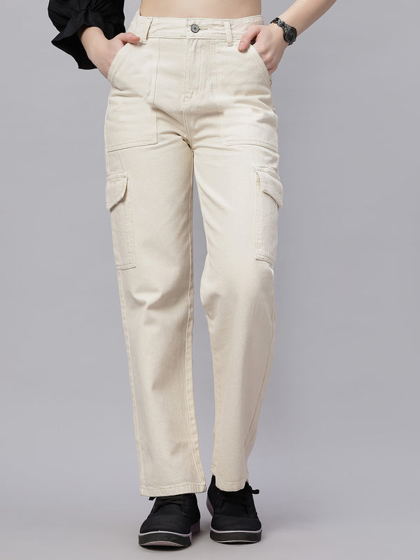 Zuya Cream 6-Pocket Cargo Jeans – Utility Meets Chic MY4008 CREAM